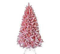 SHATCHI 6Ft Flocked Pink Christmas Tree Snow Dusted Artificial Pine Foldable Metal Stand 730 Tips Hinged Branches Snowy Bushy Luxury Holiday Home Decoration, PVC, 180cm