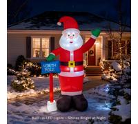 Shatchi 6Ft Inflatable Hand Waving Santa Clause With North Pole Sign Board Pre Lit Mains Powered White Led Lights Christmas