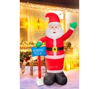 Shatchi 6ft Inflatable Hand Waving Santa Clause with North Pole Sign Board Pre Lit Mains Powered White LED Lights Christmas in Red Shatchi Red