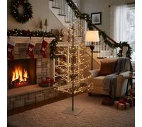 Shatchi 6Ft Pre-Lit Snow Flocked Twig Tree Warm White LEDs Shatchi White
