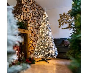 Shatchi 6Ft Prelit Holly Flock Pop Up Christmas Tree Led Warm Lights Decorations, Copper, Snow White