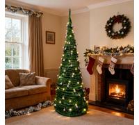 Shatchi 6Ft Prelit Pop Up Christmas Tree With Silver Baubles And Battery Operated Led Warm White Lights