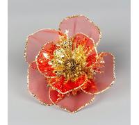 Shatchi 6Pcs -15cm Deluxe Christmas Glitter Poinsettia Red Gold Net Artificial Flowers with Metal Clips Christmas Tree Decorations Shatchi Red