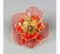 Shatchi 6Pcs -15Cm Deluxe Christmas Glitter Poinsettia Red Gold Net Artificial Flowers With Metal Clips Christmas Tree Decorations