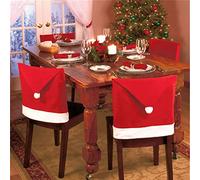 6pcs Christmas Theme Red Chair Cover Santa Hat Xmas Pom Party Bar Pub Restaurant Dinner Seat Dining Decoration Cover