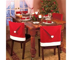 SHATCHI 6pcs Christmas Theme Red Chair Cover Santa Hat Xmas Pom Party Bar Pub Restaurant Dinner Seat Dining Decoration Cover