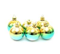 Shatchi 6pcs Glass Green and Gold Iridescent Christmas Tree Baubles Balls Hanging Ornaments Decorations Seasonal Home Décor Xmas