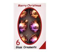 Shatchi 6pcs Glass Purple and Gold Iridescent Christmas Tree Baubles Balls Hanging Ornaments Decorations Seasonal Home Décor Xmas