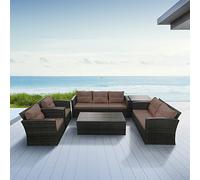 SHATCHI 7 Seater Wicker Set of Brown Rattan with 3 Seater Sofa, 2 Seater Sofa, Table, 2 Chairs, Storage Box Garden Furniture Indoor Outdoor Patio Conservatory