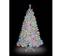 "SHATCHI 7ft/2.1m Pre-Lit Artificial Christmas Tree Alaskan Pine White 800 Tips-200 Multicolour LEDs Metal Stand Xmas Home Decorations, 210cm"