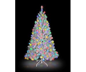 "SHATCHI 7ft/2.1m Pre-Lit Artificial Christmas Tree Alaskan Pine White 800 Tips-200 Multicolour LEDs Metal Stand Xmas Home Decorations, 210cm"