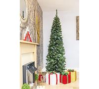 SHATCHI 7Ft/2.1m Pre-Lit Artificial Slim Christmas Green Pencil Tree, Pointed Tips, Metal Stand Cool White LEDs Lights Holiday Home Decorations, 210 cm