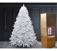 SHATCHI 7ft/2.1m Snow White Bushy Imperial Pine Artificial Deluxe Christmas Tree Hinged Branches 1084 Pencil Point Tips with Metal Stand Xmas Home Decorations, PVC, 210 cm