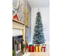 SHATCHI 4Ft-8Ft Artificial Flocked Slim Christmas Pencil Tree Holiday Home Decorations with Pointed Tips and Metal Stand, Frosty Green, 210 cm