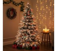 Shatchi 7FT Pre-Lit Lapland Fir Artificial Green Christmas Tree Snow Flocked PE PVC Mixed Tips Hinged Branches Shatchi Green 7ft