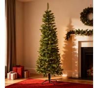 Shatchi 7Ft Pre-Lit Warm White Led Green Christmas Slim Pine Narrow Tree With Metal Stand