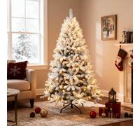 Shatchi 7Ft Pre-Lit Yukon Snow Pine Christmas Tree with 200 Warm White LEDs Shatchi White 7ft