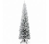 Shatchi 7FT Snow Flocked Artificial Slim Christmas Pencil Tree Holiday Home Decorations with Pointed Tips & Metal Stand in White Shatchi White 7ft