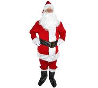 SHATCHI 8-Piece Traditional Deluxe Regal Plush Father Santa Claus Suit - Christmas Fancy Dress Costume with Hat, Wig, Beard, Gloves, Boot Covers, Glasses - Perfect for Holiday Parties - X-Large