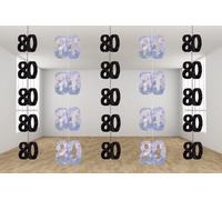 Shatchi 80Th Glitz Black Anniversary Birthday Metallic Hanging String Shiny Foil Wall Decorations Pack Of 6