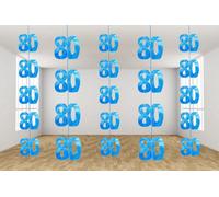 Shatchi 80Th Glitz Blue Anniversary Birthday Metallic Hanging String Shiny Foil Wall Decorations Pack Of 6