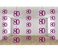 Shatchi 80Th Glitz Pink Anniversary Birthday Metallic Hanging String Shiny Foil Wall Decorations Pack Of 6