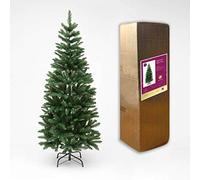 SHATCHI 8Ft/2.4mGreen Christmas Slim Pine Narrow Xmas Tree, 910 Pointed Tips, Metal Stand, Holiday Home Decorations, Green, 240 cm