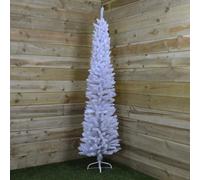 Shatchi 8Ft Artificial Flocked Slim Christmas Pencil Tree Holiday Home Decorations With Pointed Tips And Metal Stand