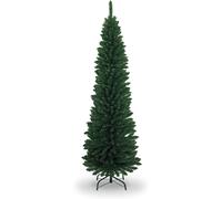 Shatchi 8FT Green Artificial Flocked Slim Christmas Pencil Tree Holiday Home Decorations with Pointed Tips & Metal Stand Shatchi Green 8ft