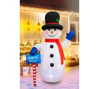 8ft Inflatable Hand Waving Snowman with North Pole Sign Board Pre Lit Mains Powered Multicolour LED Lights Christmas Props Outdoor Garden Decoration