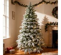 Shatchi 8Ft Pre-Lit Lapland Fir Artificial Green Christmas Tree Snow Flocked Pe Pvc Mixed Tips Hinged Branches Bushy