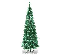 Shatchi 8Ft Prelit Green Pencil Christmas Tree White Leds
