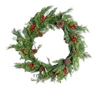 SHATCHI 90cm Cedar Christmas Wreath Artificial Greenery Red Berry & Pinecone Holiday Wreath with Fire-Resistant PE Material, Real-Touch Cedar Branches, Bendable Wire for Front Door & Decoration