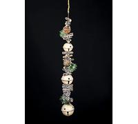 SHATCHI 90cm Garland with Cream Jingle Bells Wooden Sticks, Berries and Pinecones Christmas Home Wall Door Hanger Sleigh Bells Xmas Holiday Hanging Decorations