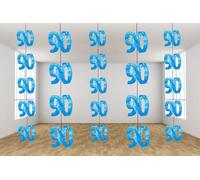 Shatchi 90Th Glitz Blue Anniversary Birthday Metallic Hanging String Shiny Foil Wall Decorations Pack Of 6