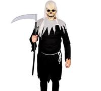 SHATCHI Adult Grim Reaper Halloween Costume Robe Skeleton Warrior Pirate Cosplay Fancy Dress Outfit for Stag Carnival Parties, Black, Large