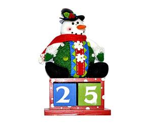Shatchi ADV.CALENDAR-SNOWMAN-5313 Traditional Advent Calender Wooden Block Snowman Theme Christmas Decorations Xmas Home Décor, Multi