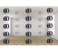SHATCHI Age Hanging String 13th-90th Glitz Anniversary Birthday Metallic Shiny Foil Banner Party Door Wall Decorations Pack of 6, Black and Silver