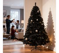 Shatchi Alaskan Pine Black Christmas Bushy Looking Artificial Tree With Metal Stand Xmas Home Décor, Pvc, 7Ft/210Cm