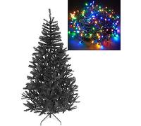 SHATCHI Alaskan Pine Jet Black Christmas Tree Home Decorations Sizes 6ft / 180cm / WITH 400 MULTICOLOUR LEDS LIGHTS (Separate)