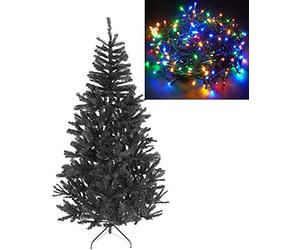 SHATCHI Alaskan Pine Jet Black Christmas Tree Home Decorations Sizes 6ft / 180cm / WITH 400 MULTICOLOUR LEDS LIGHTS (Separate)