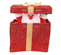 SHATCHI Animated Christmas Pup-up Lighted LED Gift Box-Santa Present Parcel Novelty Xmas Holiday Party Decorations for Fireplace Windowsill Bedroom Shelf Living Room Home Office, Metal, Red, 32cm