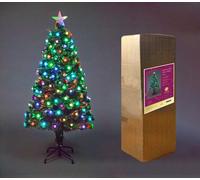 SHATCHI 3Ft/90cm Fibre Optic Christmas Star Topper-Diamond LED Decorations-Pre-Lit Green Artificial Xmas Tree-Multicolor Changing Lights, PVC, Aurora, 90 cm