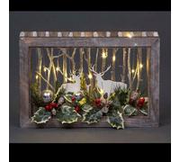 SHATCHI Wooden Christmas Reindeer Scene Tabletop Centrepiece Frame 45x29cm - Rectangle Shape, Battery Operated with Micro Rice LEDs and Festive Decorations - Room Wall Table Home Xmas Decorative Gift