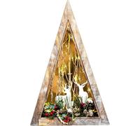 Shatchi B/o Led Wooden Reindeer Scene - Triangle Shape - W36Xd6.5Xh57Cm