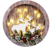 Shatchi B/o Led Wooden Reindeer Scene - Wreath Shape - D30Xw4.5