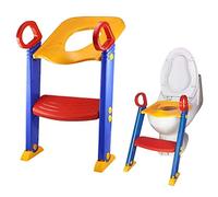 SHATCHI Baby Potty Training Seat Toddler Child Toilet Trainer with Step Stool Ladder, Anti-Slip, Sturdy, Foldable for Kids, Red, Blue and Yellow Combination, 37cm x 58.5cm, Toilet Seat With Steps