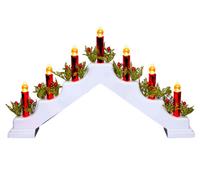SHATCHI Latest Wooden Pre-Lit White Candle Bridge Light 7 LEDs Bulbs Metallic Red Candles - Battery or USB Powered - Window Christmas Tree Home Light Holiday Xmas Decoration