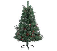 Shatchi Big Large 6ft Foot Pre Decorated Artificial Christmas Tree with Frosted Tips, Red Pine Cones and Barriers Xmas Decorations 150cm