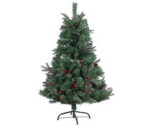 Shatchi Big Large 6ft Foot Pre Decorated Artificial Christmas Tree with Frosted Tips, Red Pine Cones and Barriers Xmas Decorations 150cm